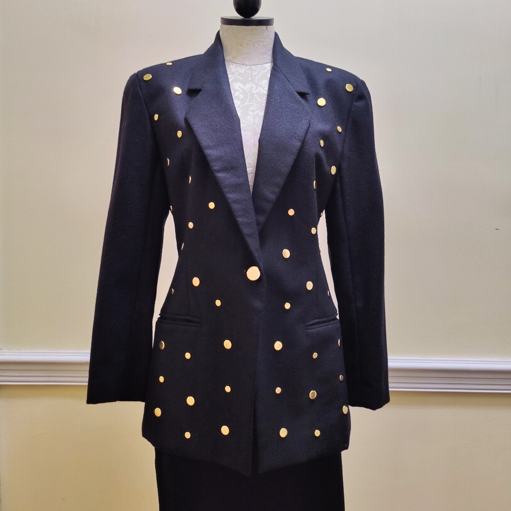 Adam Douglass Adrianna Papell Black Blazer with Gold Stud Accents, Size 6